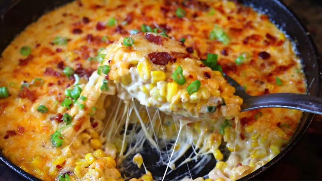 Skillet Cheesy Corn Gratin w/ Bacon Recipe