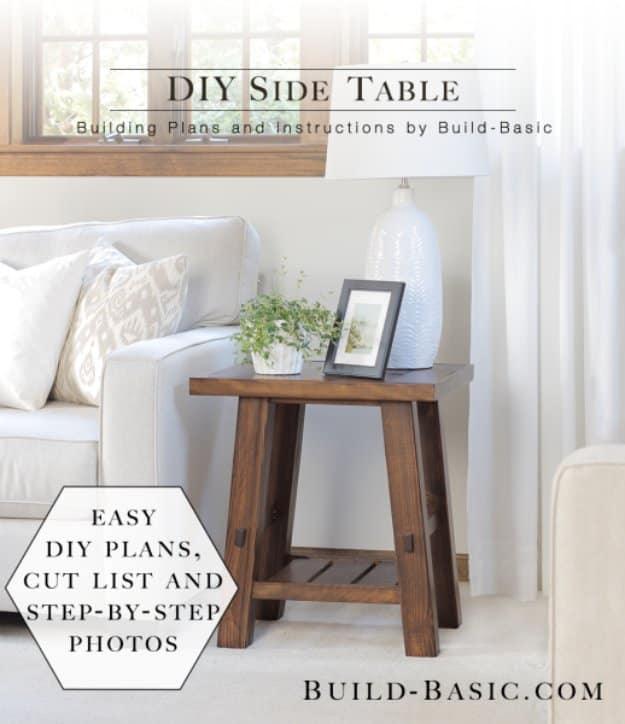 DIY Side Table, straightforward enough to knock out in a day and a nice way to make a plain corner feel finished