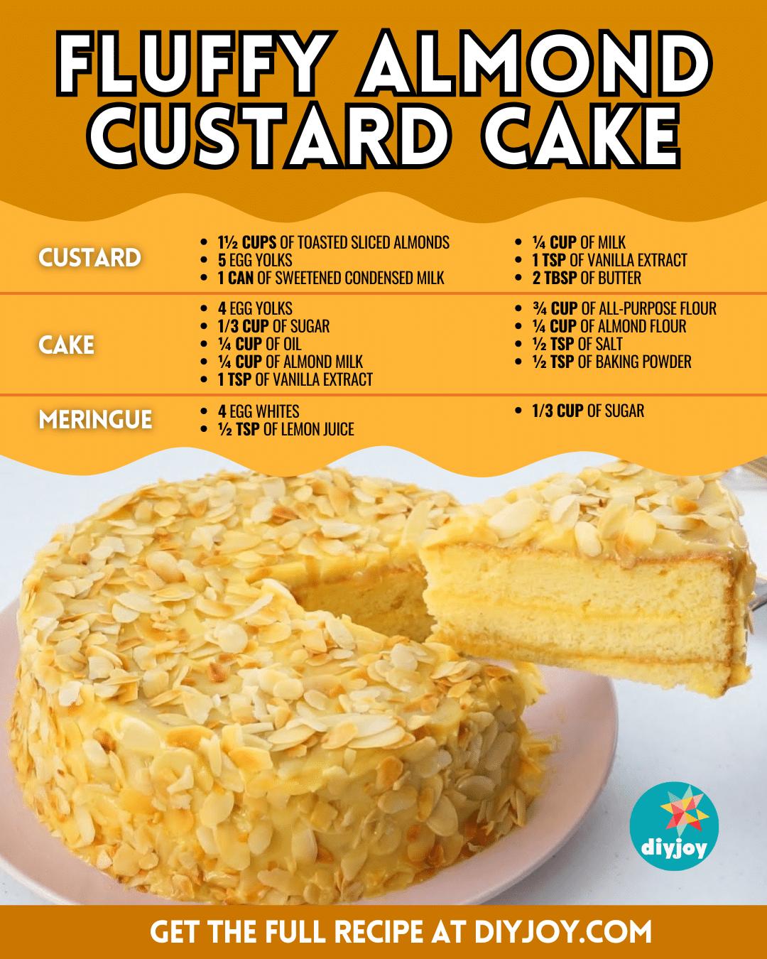 Fluffy Almond Custard Cake Recipe