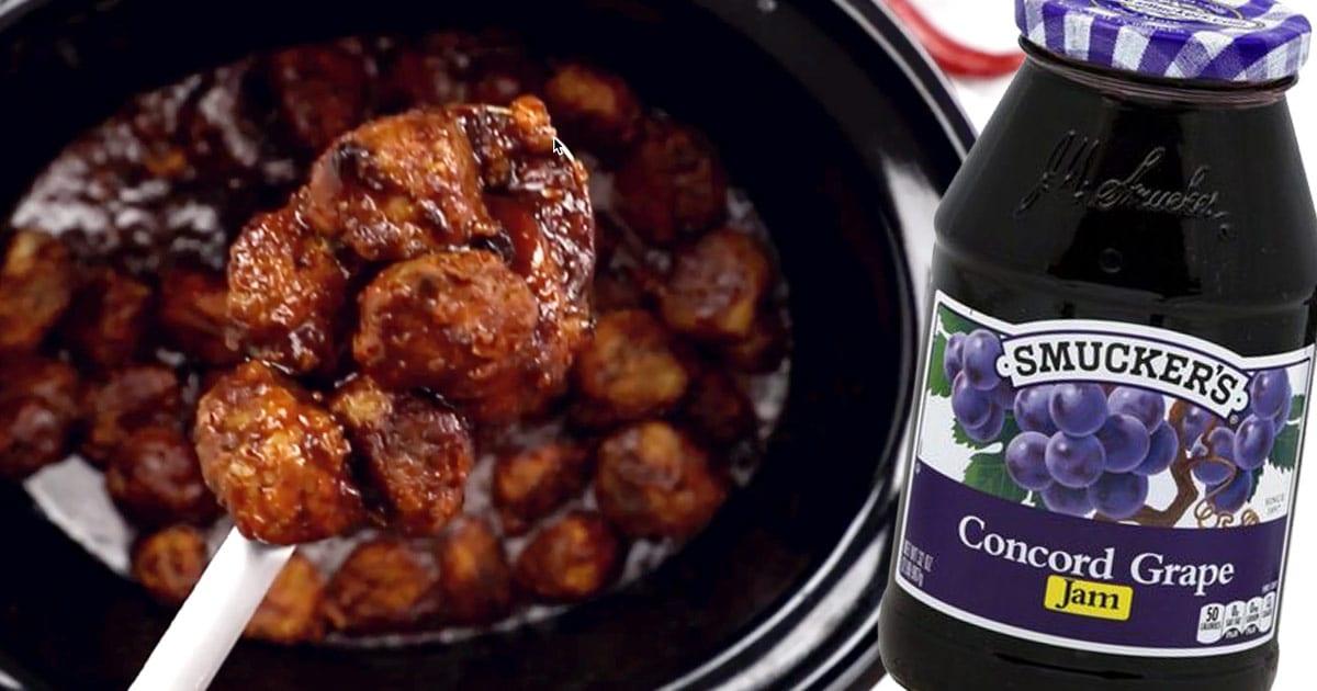 3-Ingredient Crockpot Meatballs With Grape Jelly and Chili Sauce