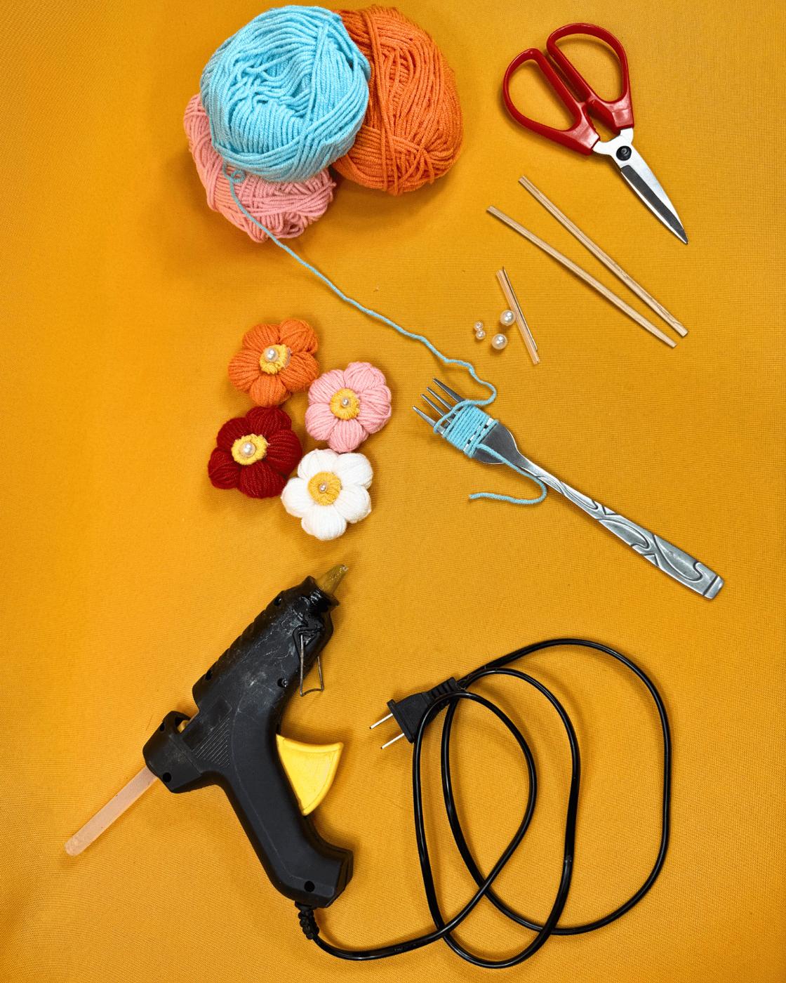 Homemade Flowers Using Yarn — materials for diy yarn flowers