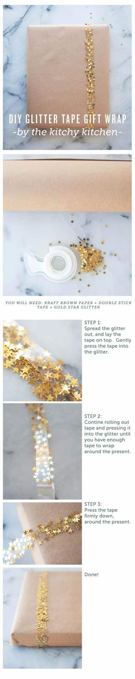 DIY Glitter Tape Gift Wrap, a handmade finishing detail, easy to personalize for whoever it is going to