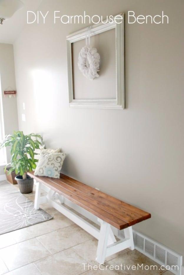 DIY Farmhouse Bench, a charming reclaimed touch, budget friendly using stuff already sitting in a bin