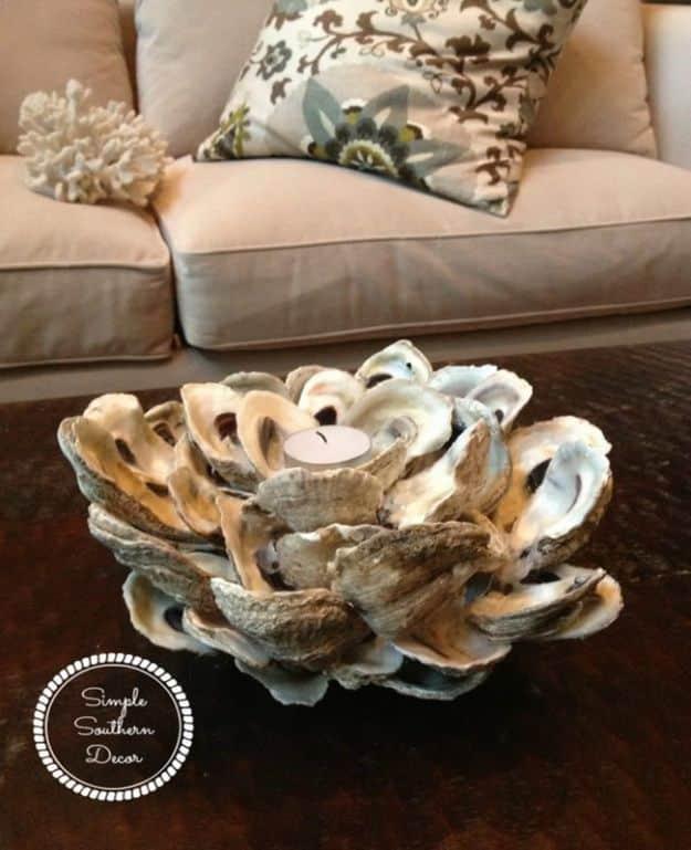 DIY Oyster Shell Candle Holder, doable in a single sitting with basic tools and a detail guests always ask about