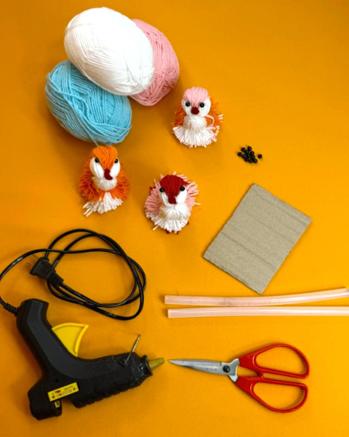 Homemade Yarn Birds — materials for diy yarn bird