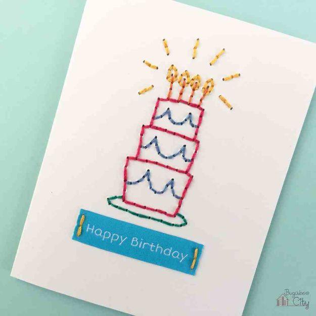 DIY birthday card idea: an embroidered card stitched by hand for a textured design that feels extra thoughtful