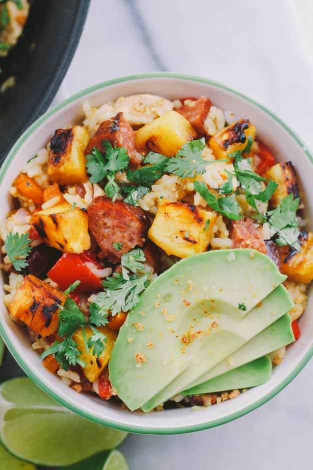 Recipes for Clean Eating - Hapa Fried Rice With Grilled Pineapple, Sausage and Salsa Verde - Raw and Whole Foods, Unprocessed Meal and Snack Ideas for Lunch and Dinner - Fresh, Hea