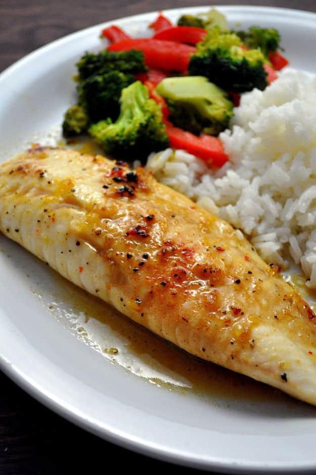 Sweet and spicy tilapia loins broiled with a citrus honey garlic glaze, an easy 30 minute healthy fish recipe