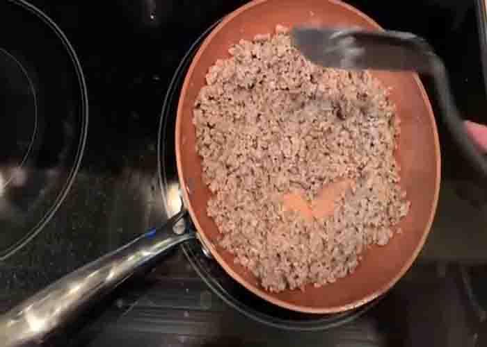 Cooking the ground beef for the cheeseburger casserole