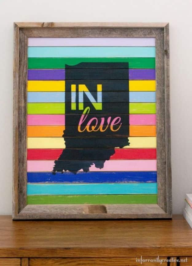 Indiana Love Sign, a popular choice on this list and a pretty handmade piece for a state themed gallery wall