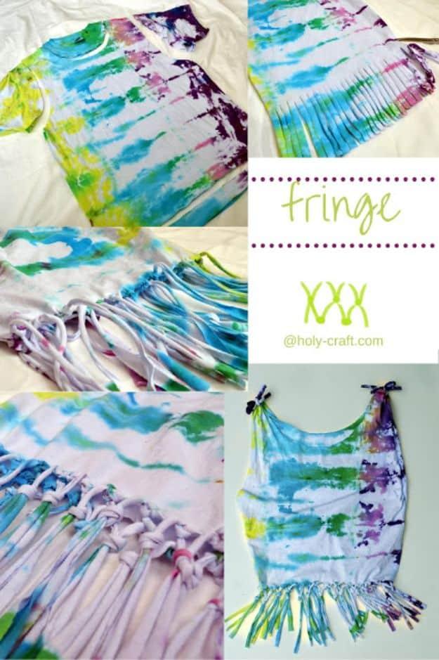 Fringed Tie Dye Shirt, a no sew fashion project, simple enough for a first try and an idea worth saving for later