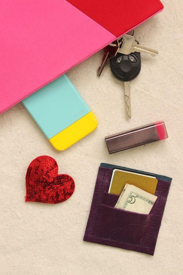 Easy Sewing Projects To Sew For Gifts - DIY Mini Leather Wallet - Simple Sewing Tutorials and Free Patterns for Making Christmas and Birthday Presents - Cheap Ideas to Make and Sel