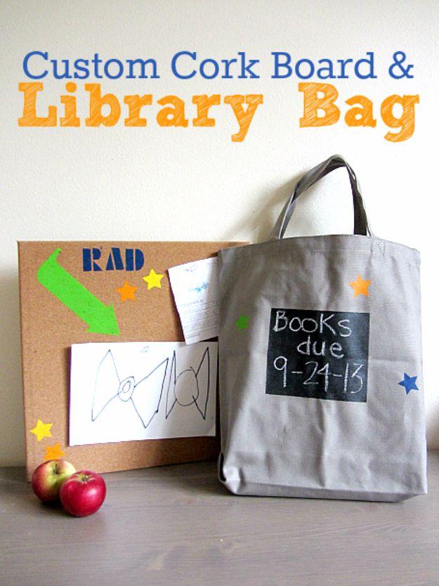 Custom Cork Board And Library Bag, a bookish decor project, fast enough to squeeze into a lunch break