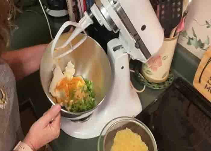 Combining the ingredients for the pineapple cheese ball