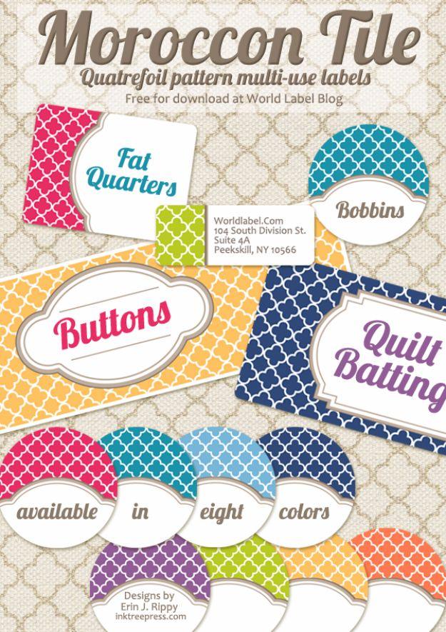 Moroccan quatrefoil tile printable labels in eight colors for jars, boxes and craft room storage bins