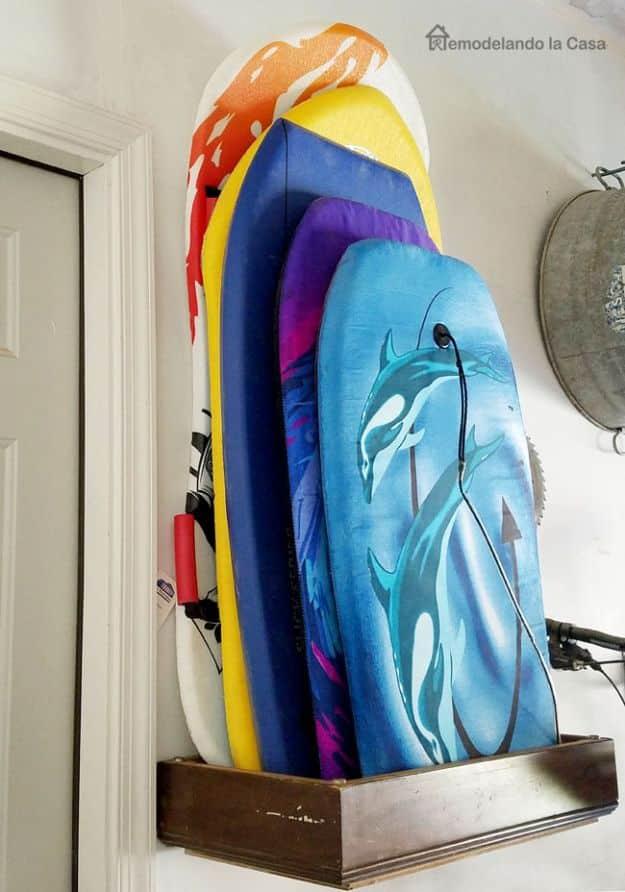 Garage Organization - Snow & Boogie Board Storage, a garage storage idea, simple to scale to fit almost any space
