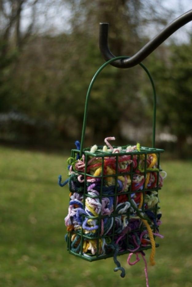 Yarn Bird Feeder, a fun DIY yarn craft worth trying this weekend and a creative decor piece made almost entirely from yarn