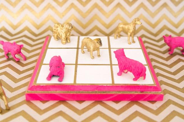 Gilded Tic Tac Toe Game, cheap to pull off with items from a bargain aisle and warmth that a plain corner was missing