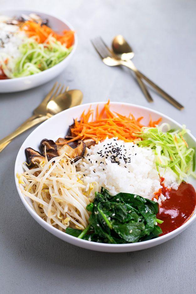 Vegan Korean Bibimbap, flexible enough to please a picky group of eaters and something the whole table asks for by name