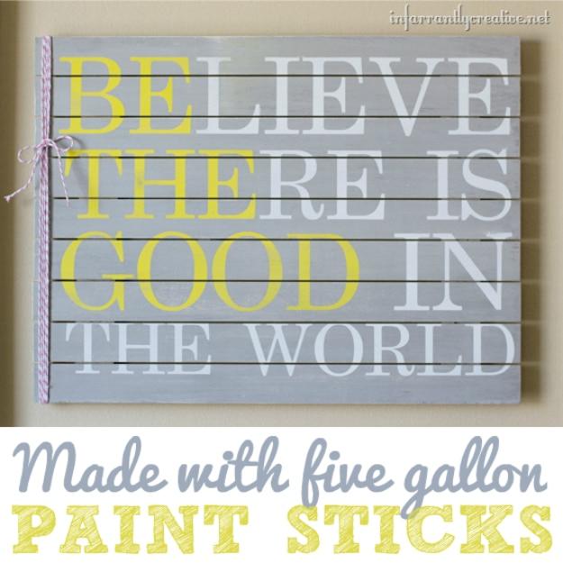 DIY Paint Stick Wood Sign, a reclaimed wood craft, easy enough for a beginner and an idea worth saving for later