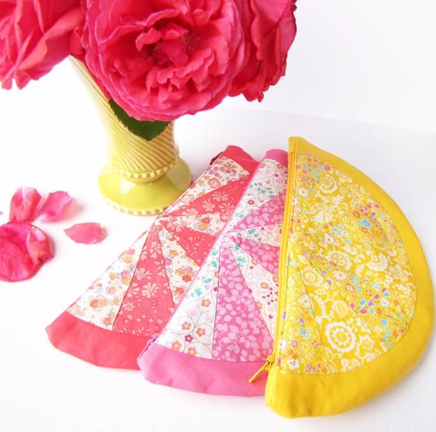 Citrus Wedge Pouch, a sewing gift, simple enough for a first try and a clever way to use scraps you already have
