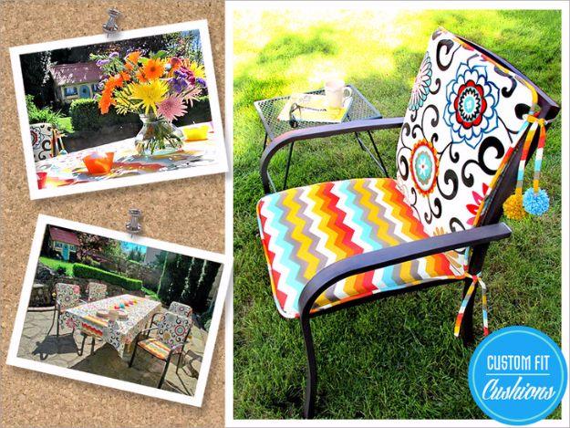Outdoor Chair Cushions with Pom Ties, simple enough for a first attempt at the technique and a showpiece guests linger over