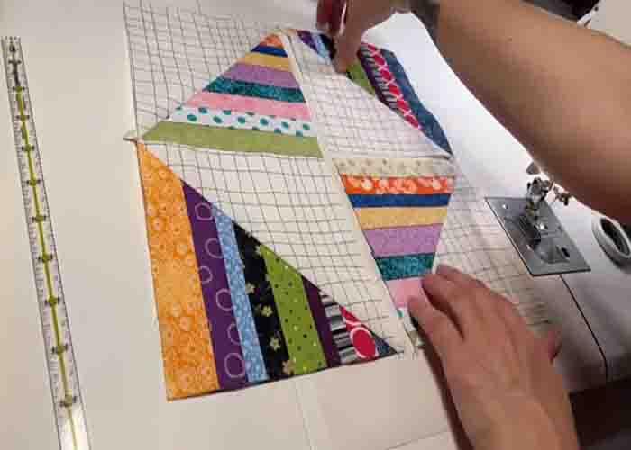 Assembling the scrappy split stripe quilt block