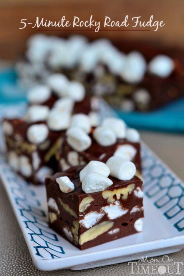 Rocky road fudge squares loaded with mini marshmallows and pecans, an easy no thermometer fudge recipe