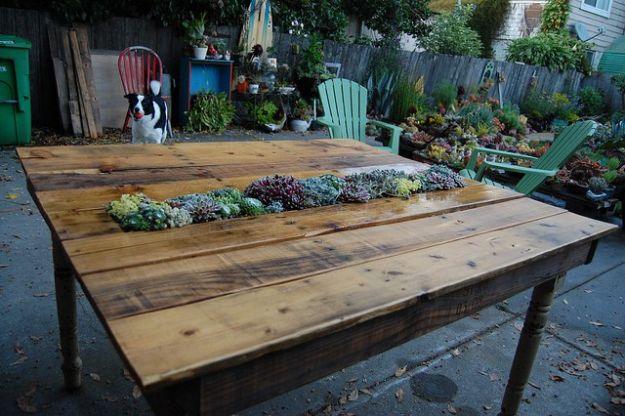 DIY Patio Furniture Ideas - DIY Succulent Pallet Table - Cheap Do It Yourself Porch and Easy Backyard Furniture, Rocking Chairs, Swings, Benches, Stools and Seating Tutorials - Din