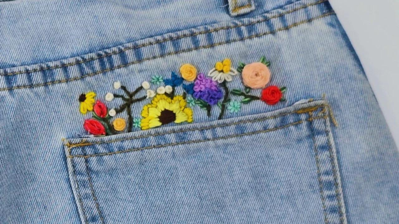 Floral Embroidery for Jean Pockets — easy step-by-step DIY tutorial.