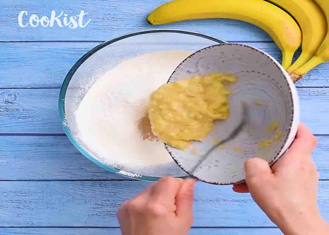 Mixing all the ingredients for the banana bread loaf