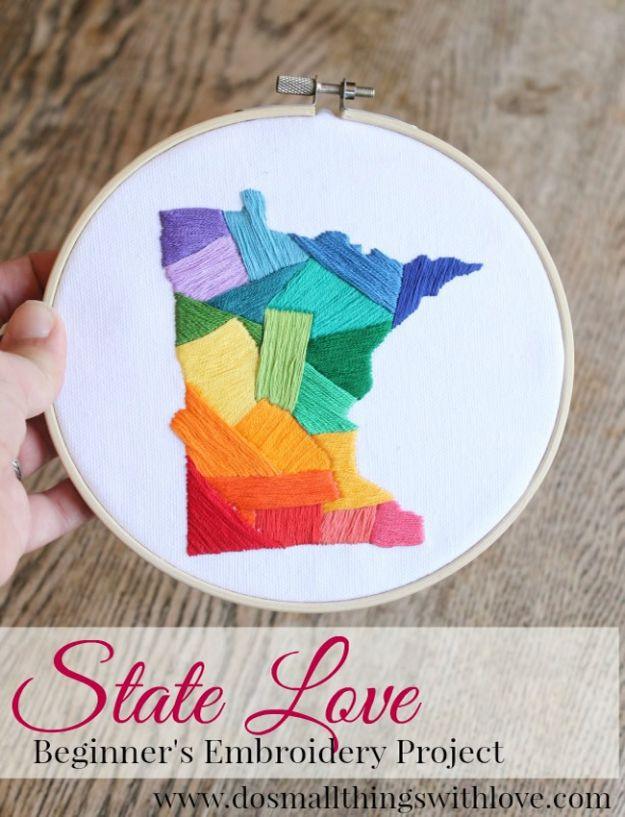 State Love Embroidery, a fun state craft worth making to show some hometown pride and a favorite pick from this roundup