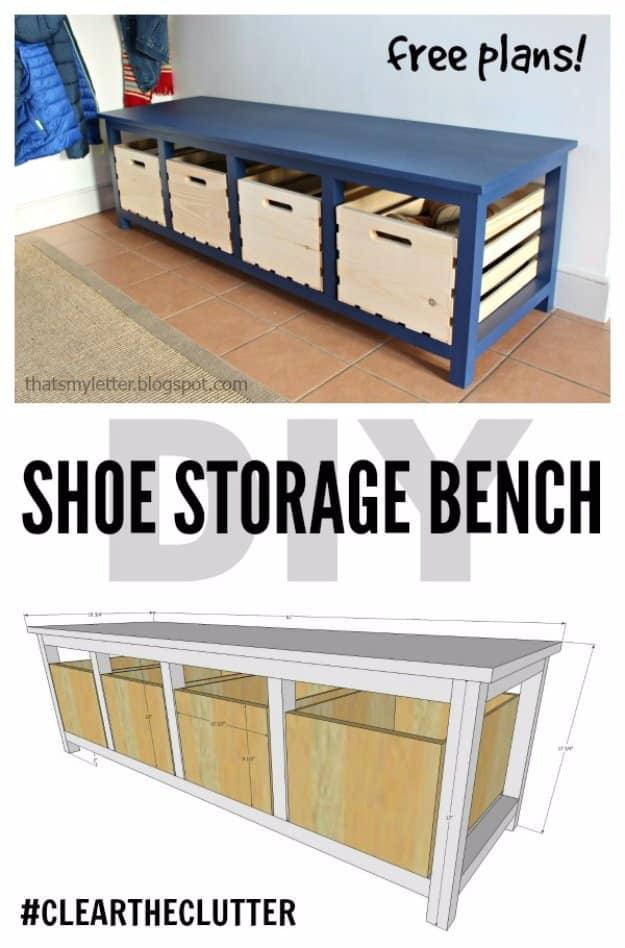 DIY Shoe Storage Bench, a clever DIY storage idea worth building this weekend and a favorite pick from this roundup