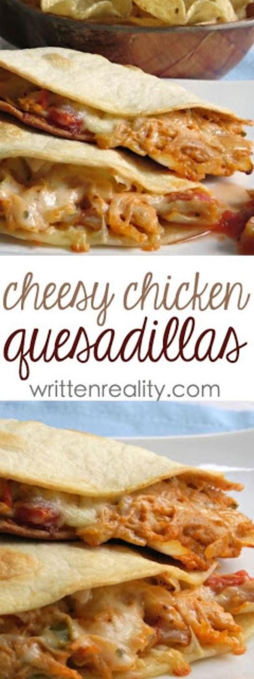 Best Mexican Food Recipes - Cheesy Chicken Quesadillas - Authentic Mexican Foods and Recipe Ideas for Casseroles, Quesadillas, Tacos, Appetizers, Tamales, Enchiladas, Crockpot, Chi