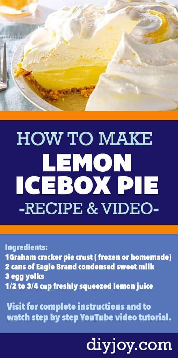 Lemon Icebox Pie Recipe - Quick Dessert Recipes for Pie - Easy Pie Recipes to Make in Minutes - Best Dessert Pin on Pinterest - Instructions, Ingredients and YouTube Cooking Video