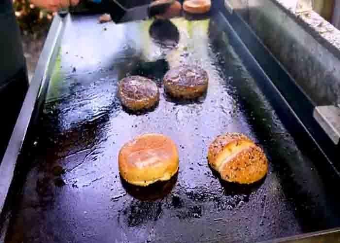 Grilling the burger patties for the crack burger recipe