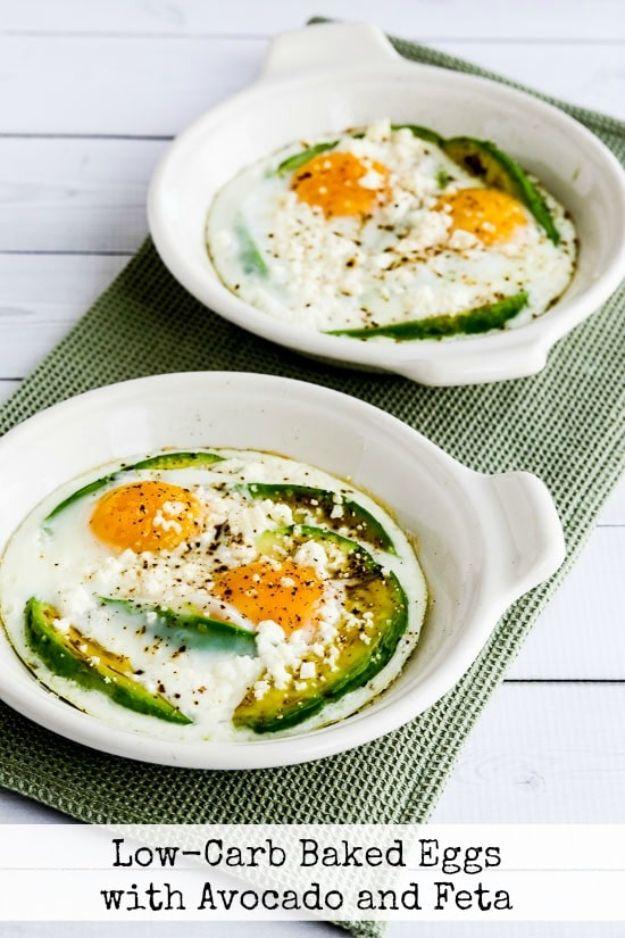 Keto Breakfast Recipes - Low-Carb Baked Eggs with Avocado and Feta - Low Carb Breakfasts and Morning Meals for the Ketogenic Diet - Low Carbohydrate Foods on the Go - Easy Crockpot
