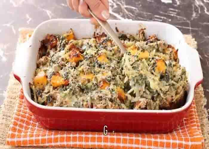 Preparing the ingredients for the Fall potluck casserole