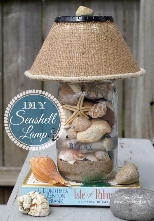 DIY Seashell Lamp, a creative indoor lighting idea for any room and a creative way to light up a quiet corner