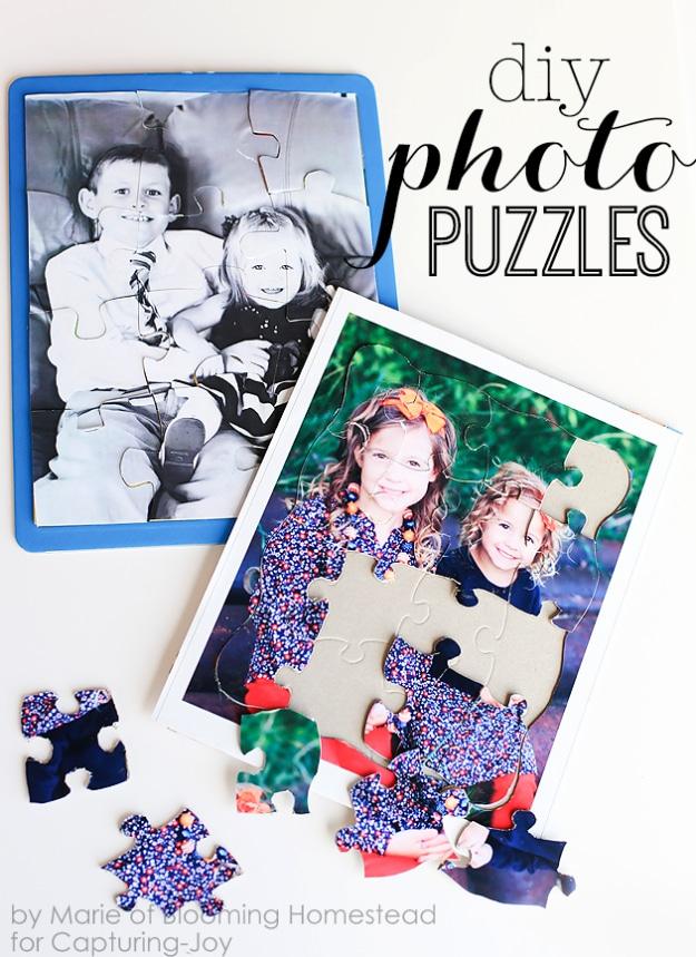 DIY Photo Puzzles, a memory keepsake project, low effort once the supplies are laid out and a detail guests always ask about