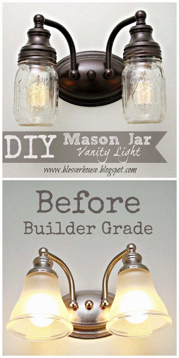 DIY Mason Jar Vanity Light, a farmhouse decor idea, simple enough for a first try and a satisfying finish for not much work