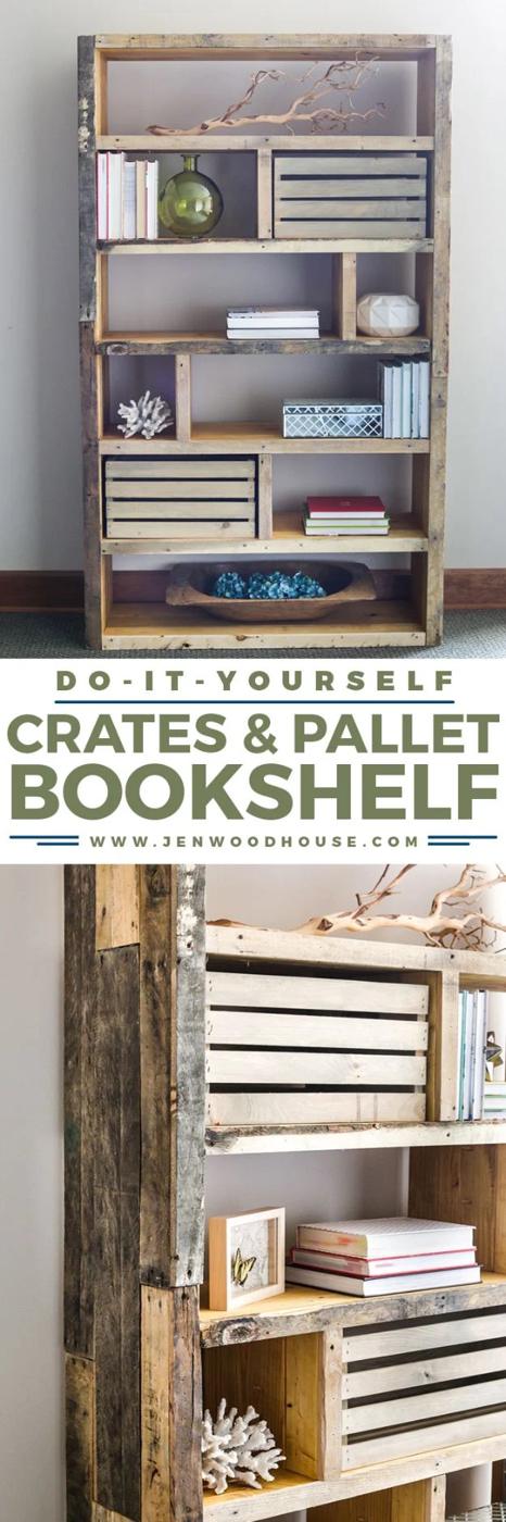Rustic Bookshelf from Crates and Pallet, a bookshelf idea, and a great fix using stuff you already have on a shelf