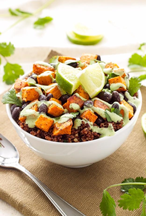 Healthy Lunch Ideas for Work - Sweet Potato And Black Bean Quinoa Bowls - Quick and Easy Recipes You Can Pack for Lunches at the Office - Lowfat and Simple Ideas for Eating on the