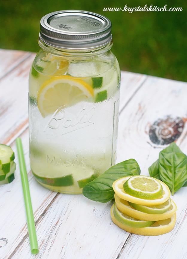 Cucumber Lemon Lime Basil Infused Water, an easy infused water idea for staying hydrated and it makes a nice weekend project