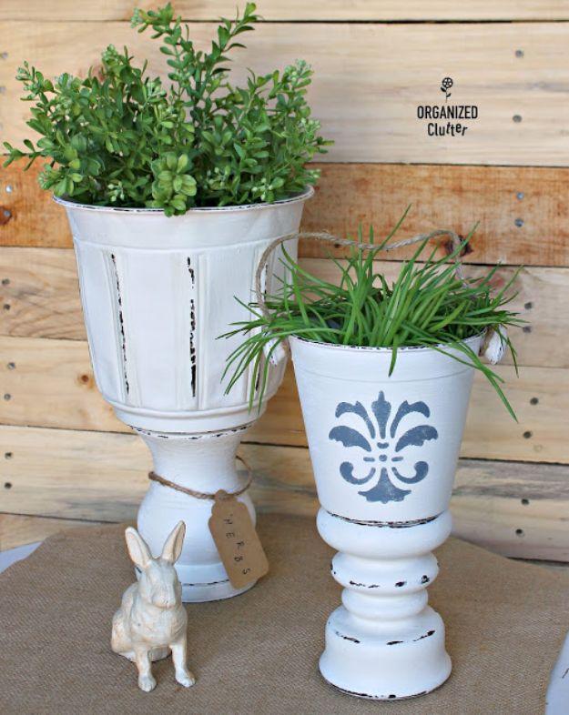DIY Planter Urns From A Thrift Shop, a thrift store makeover, easy enough for a beginner and a charming handmade detail