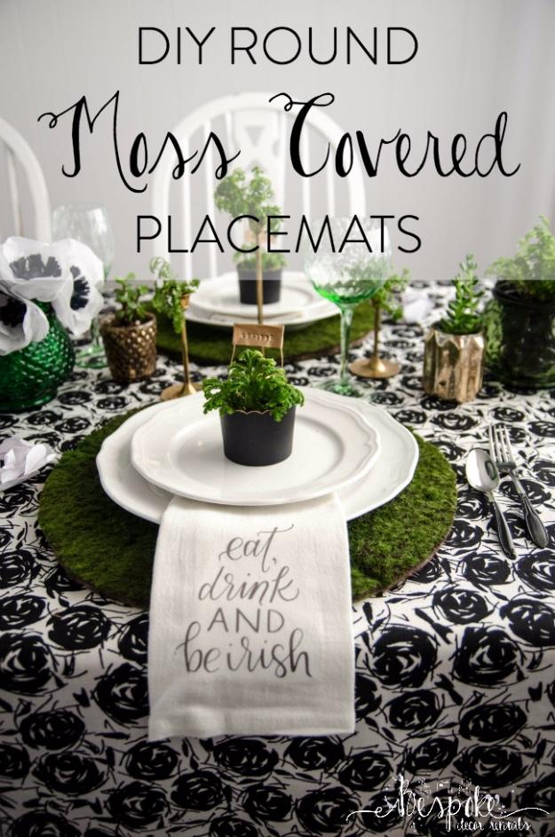 DIY St Patricks Day Ideas - DIY Round Moss Covered Placemats - Food and Best Recipes, Decorations and Home Decor, Party Ideas - Cupcakes, Drinks, Festive St Patrick Day Parties Wit