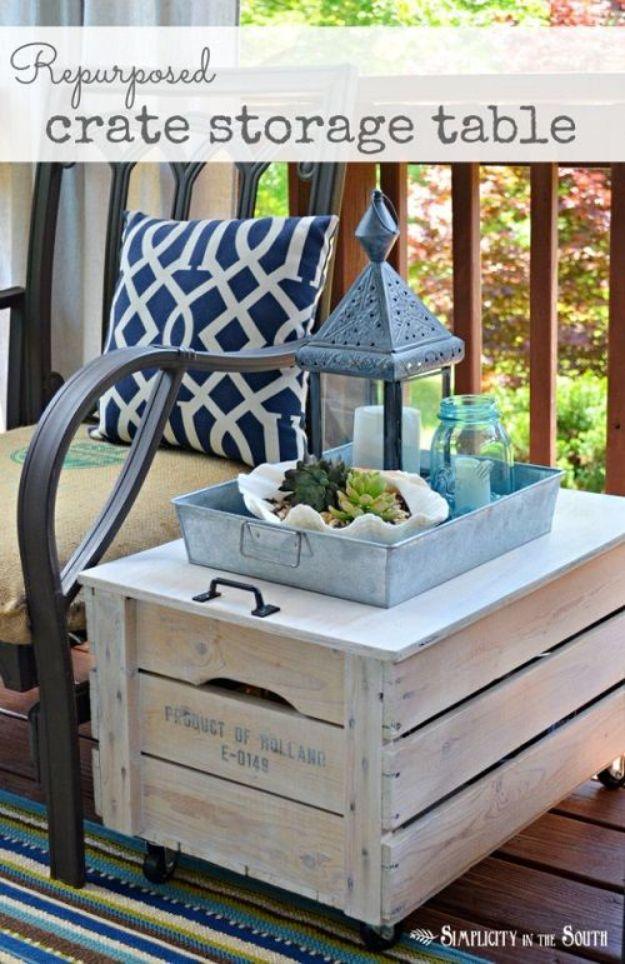 Repurposed Crate Storage Table - Budget Friendly Coffee Tables - Rustic DIY Living Room Furniture
