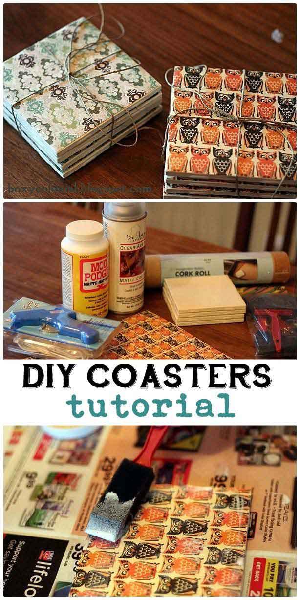 DIY Coasters Made From Tile, Scrapbook Paper and Mod Podge - Easy Creative Crafts Projects - DIY Projects & Crafts by Sueeye #diy #quickcrafts #crafts #easycraftss