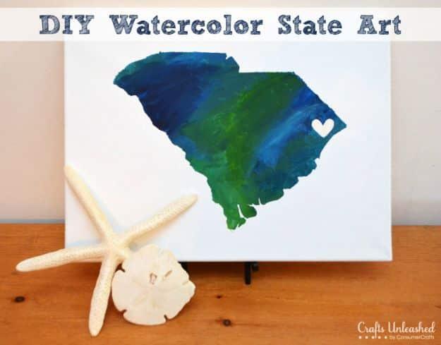 Watercolor State Canvas Art, a fun state craft worth making to show some hometown pride and an idea worth saving for later