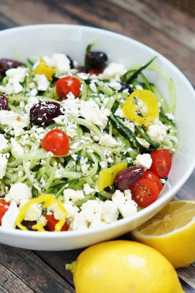 Veggie Noodle Recipes - Spiralized Greek Salad - How to Cook With Veggie Noodles - Healthy Pasta Recipe Ideas - How to Make Veggie Noodles With Carrots and Zucchini - Vegan, Vegeta
